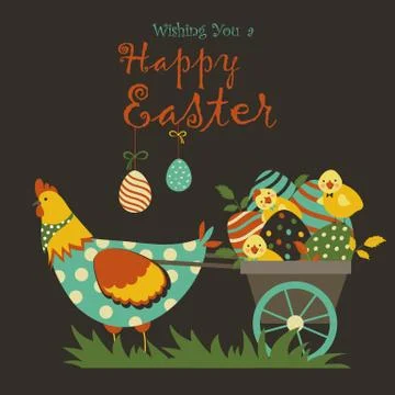 Bunnies,chicken and easter eggs Stock Illustration