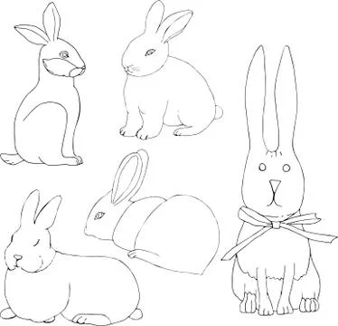Bunny 5 Vector hand drawn rabbits isolated on white background. Bunny with bo Stock Illustration