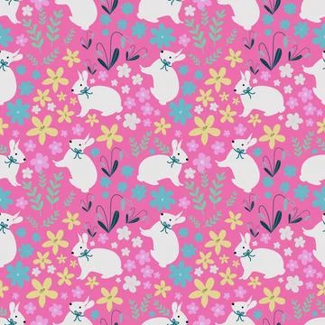Bunny Aesthetic Rabbit ,flowers pattern design ,Floral pattern seamless Stock Illustration