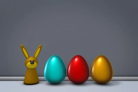 Bunny and easter eggs - 3d rendering Stock Illustration