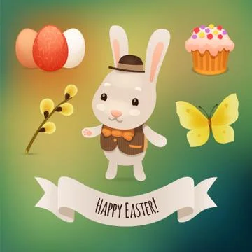 Bunny and easter symbols Stock Illustration