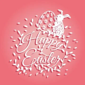 Bunny and flowers for Easter day greeting card Stock Illustration