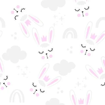 Bunny baby rabbit pattern design with bunny heads and cludy sky Stock Illustration