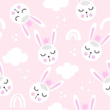 Bunny baby rabbit pattern design with bunny heads and cludy sky Stock Illustration