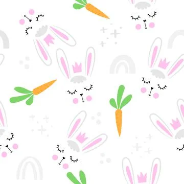 Bunny baby rabbit pattern design with bunny heads and carrots Stock Illustration