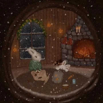 Bunny baking gingerbread in a cozy setting. Ideal for cards banners social media Ilustración de archivo