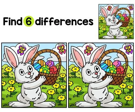 Bunny Basket of Easter Eggs Find The Differences Ilustración de archivo