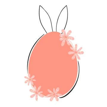 Bunny behind Easter Egg and pink flowers around Egg. Vector illustration. Stock Illustration
