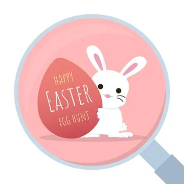 Bunny behind easter egg with magnifying glass Stock Illustration
