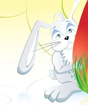 Bunny behind easter egg, vector illustration Stock Illustration