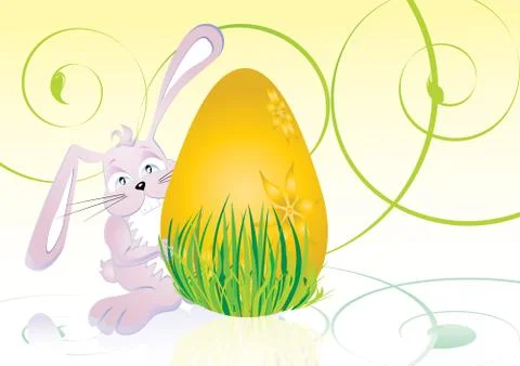 Bunny behind easter egg, vector illustration Stock Illustration