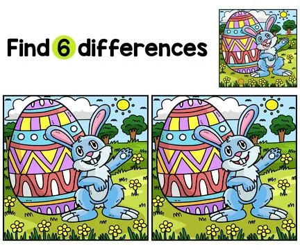 Bunny with Big Easter Egg Find The Differences Stock Illustration