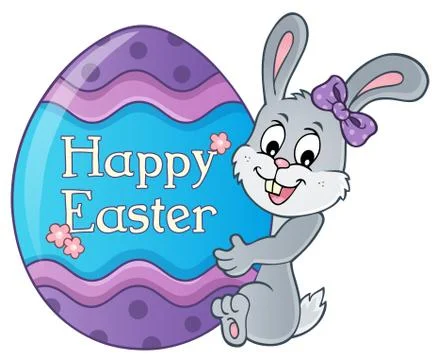 Bunny by big Easter egg topic Stock Illustration