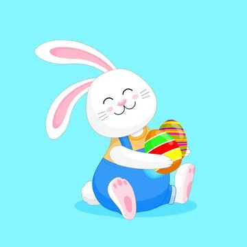 Bunny boy cartoon character with easter eggs. Cute cartoon for easter. Stock Illustration