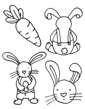 Bunny, carrot set, easter holiday illustration, diffrent Stock Illustration