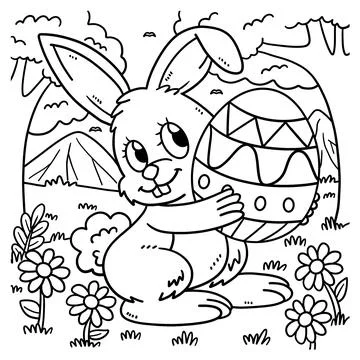 Bunny Carrying Easter Egg Coloring Page for Kids Stock Illustration