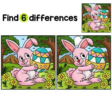Bunny Carrying Easter Egg Find The Differences Ilustración de archivo