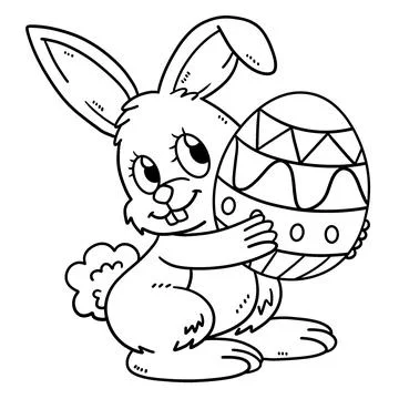 Bunny Carrying Easter Egg Isolated Coloring Page Stock Illustration