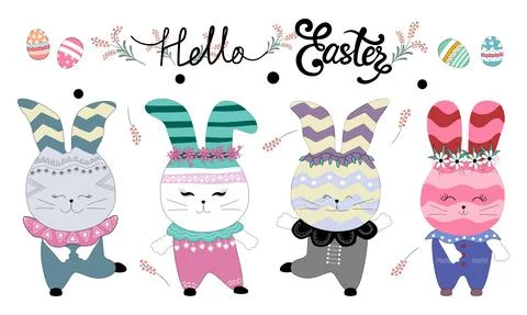 Bunny character set with cute patterns (b) Stock Illustration