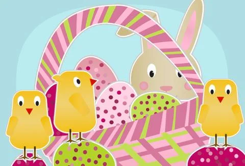 Bunny, Chicks and Eggs 스톡 일러스트