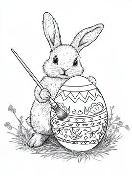 Bunny colouring easter egg , coloring page Stock Illustration