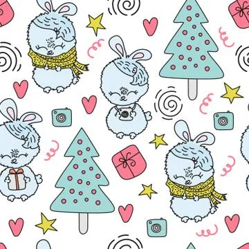 BUNNY Comic Cartoon Seamless Pattern Vector Illustration Stockillustratie