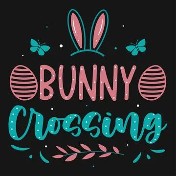 Bunny crossing  happy easter day typography tshirt design  Stock Illustration