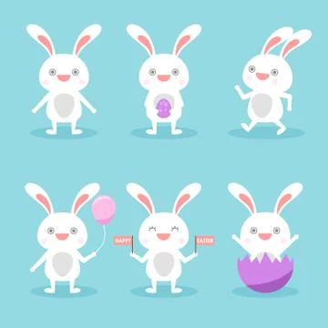 Bunny Cute Characters Set Stock Illustration