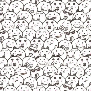 Bunny Doodle Art Pattern Background. Vector Illustration. Stock Illustration