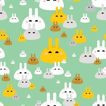 Bunny drop with ears pattern seamless. Funny creatures background. Cute car.. Illustrazione stock
