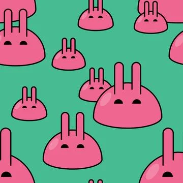 Bunny drop with ears pattern seamless. Funny creatures background. Cute car.. Illustrazione stock