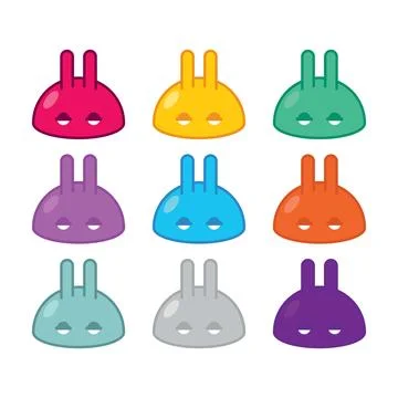 Bunny drop with ears set. Funny creatures. Cute cartoon rabbit. Stock Illustration