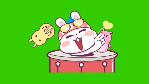 Bunny Drum Animation - Green Screen Background Stock Footage 282779357