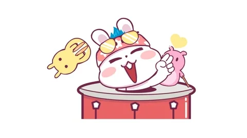 Bunny Drum Animation - White Background Stock Footage 282779367