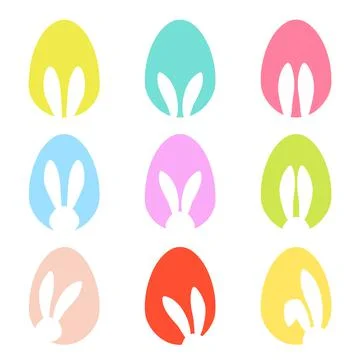 Bunny ears and Easter eggs shapes silhouette - big icon set. Traditional Easters 库存插图