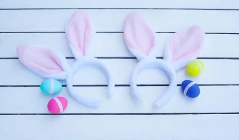 Bunny ears and easter eggs Stock Photos