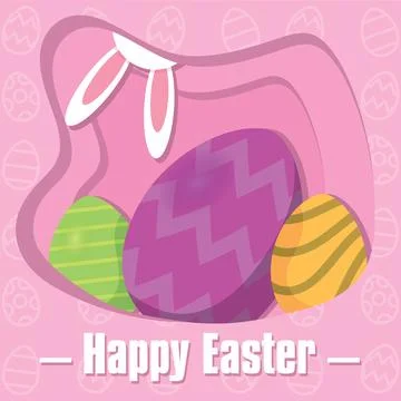 Bunny ears and group of painted easter eggs Happy easter Vector Stockillustratie