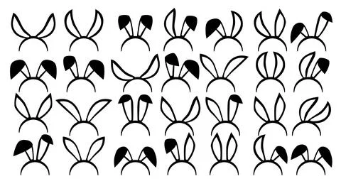 Bunny Ears collection. Easter rabbit ear spring hat set isolated Stock Illustration