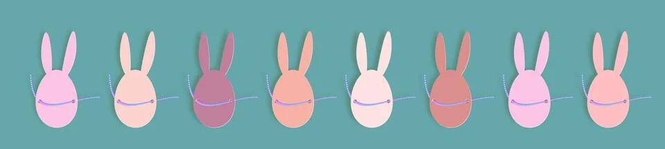 Bunny ears for Easter party, set collection of colorful egg tags, stickers paper Stock Illustration