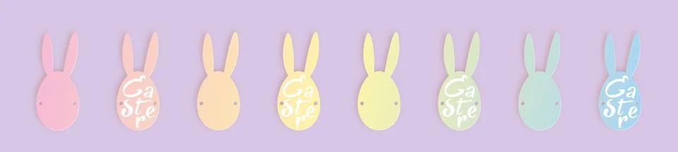 Bunny ears for Easter party, set collection of colorful egg tags, stickers Stock Illustration