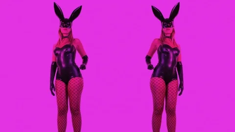 Bunny ears latex sexy dancer party disco woman cute babe diva mask Stock Footage