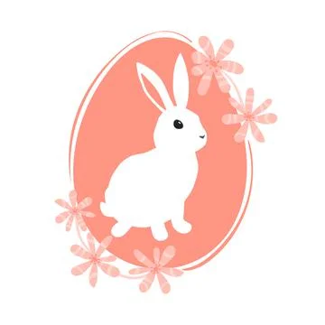 Bunny in Easter Egg and pink flowers around Egg. Vector illustration. Illustrazione stock