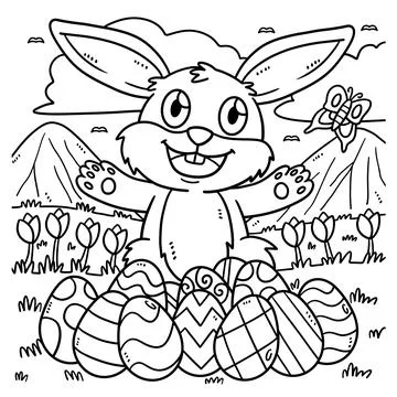 Bunny with Easter Egg Coloring Page for Kids Stock Illustration