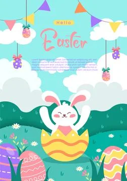 Bunny with easter egg for Easter Day. happy celebration easter day media social Illustrazione stock