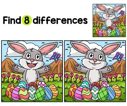 Bunny with Easter Egg Find The Differences Stock Illustration