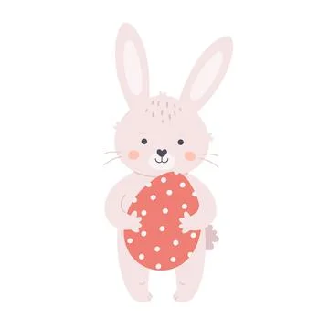 Bunny with Easter egg. Happy Easter. Hand drawn vector illustration Stock Illustration