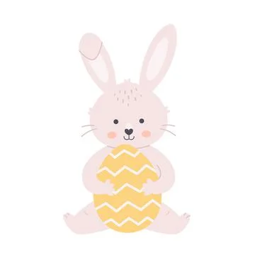Bunny with Easter egg. Happy Easter. Hand drawn vector illustration 库存插图