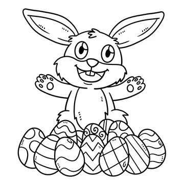 Bunny with Easter Egg Isolated Coloring Page Ilustración de archivo