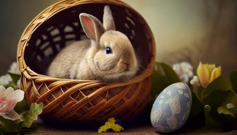 Bunny, Easter egg placed in a basket Stock Illustration