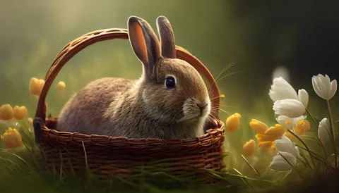 Bunny, Easter egg placed in a basket Stock Illustration